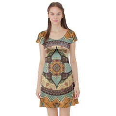 Mandala Floral Decorative Flower Art Short Sleeve Skater Dress by Ravend