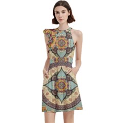 Mandala Floral Decorative Flower Art Cocktail Party Halter Sleeveless Dress With Pockets by Ravend