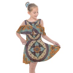 Mandala Floral Decorative Flower Art Kids  Shoulder Cutout Chiffon Dress by Ravend