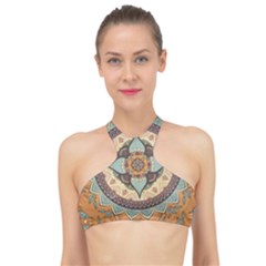 Mandala Floral Decorative Flower Art High Neck Bikini Top by Ravend