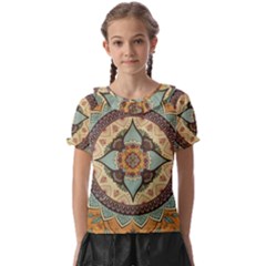 Mandala Floral Decorative Flower Art Kids  Frill Chiffon Blouse by Ravend