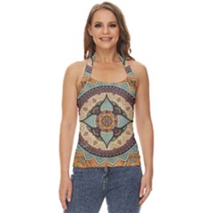 Mandala Floral Decorative Flower Art Basic Halter Top by Ravend