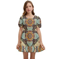 Mandala Floral Decorative Flower Art Kids  Short Sleeve Dolly Dress by Ravend