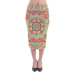 Mandala Floral Decorative Flower Velvet Midi Pencil Skirt by Ravend