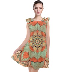 Mandala Floral Decorative Flower Tie Up Tunic Dress by Ravend