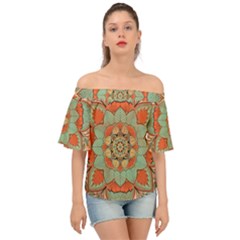 Mandala Floral Decorative Flower Off Shoulder Short Sleeve Top by Ravend