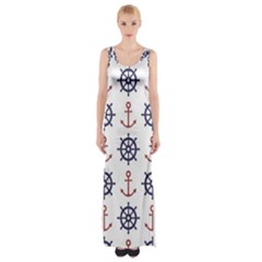 Nautical Seamless Pattern Thigh Split Maxi Dress by Grandong