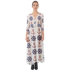 Nautical Seamless Pattern Button Up Boho Maxi Dress by Grandong