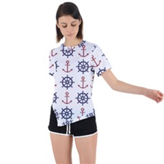 Nautical Seamless Pattern Asymmetrical Short Sleeve Sports T-shirt by Grandong