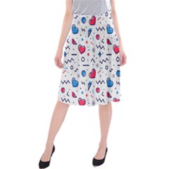 Hearts Seamless Pattern Memphis Style Midi Beach Skirt by Grandong