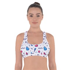 Hearts Seamless Pattern Memphis Style Cross Back Sports Bra by Grandong