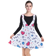 Hearts Seamless Pattern Memphis Style Plunge Pinafore Dress by Grandong