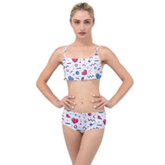 Hearts Seamless Pattern Memphis Style Layered Top Bikini Set