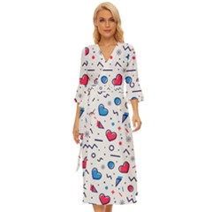 Hearts Seamless Pattern Memphis Style Midsummer Wrap Dress by Grandong