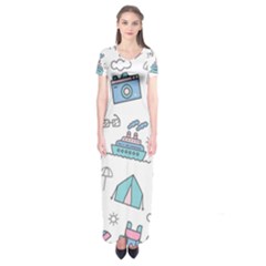 Transportation Seamless Pattern Short Sleeve Maxi Dress