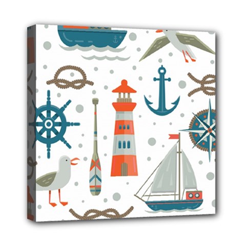 Nautical Elements Pattern Background Mini Canvas 8  X 8  (stretched) by Grandong