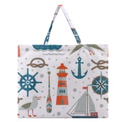 Nautical Elements Pattern Background Zipper Large Tote Bag by Grandong