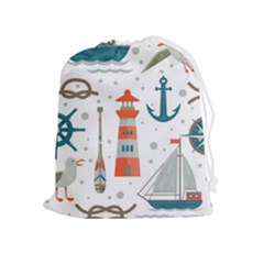 Nautical Elements Pattern Background Drawstring Pouch (xl) by Grandong