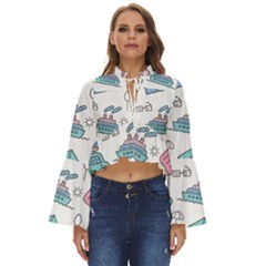 Transportation Seamless Pattern Boho Long Bell Sleeve Top