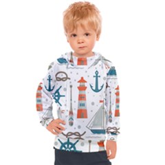 Nautical Elements Pattern Background Kids  Hooded Pullover by Grandong