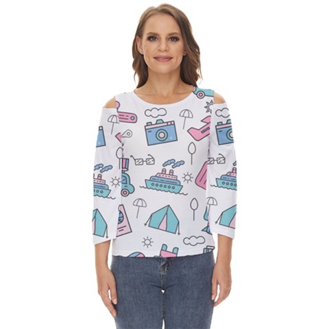 Transportation Seamless Pattern Cut Out Wide Sleeve Top by Grandong