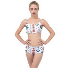 Nautical Elements Pattern Background Layered Top Bikini Set