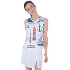 Nautical Elements Pattern Background Women s Sleeveless Sports Top by Grandong