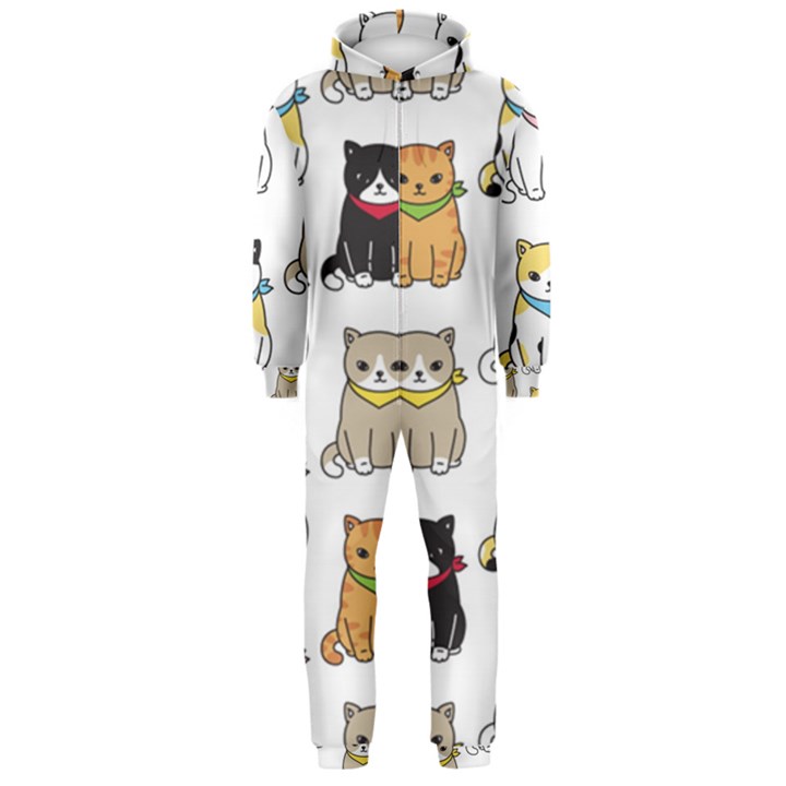 Cat Kitten Seamless Pattern Hooded Jumpsuit (Men)