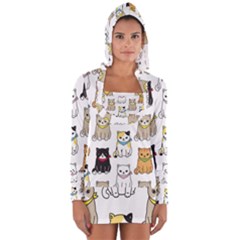 Cat Kitten Seamless Pattern Long Sleeve Hooded T-shirt by Grandong