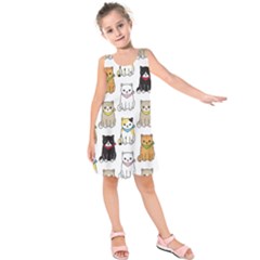 Cat Kitten Seamless Pattern Kids  Sleeveless Dress by Grandong