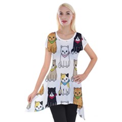 Cat Kitten Seamless Pattern Short Sleeve Side Drop Tunic