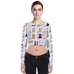 Cat Kitten Seamless Pattern Long Sleeve Zip Up Bomber Jacket by Grandong