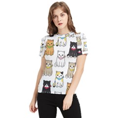 Cat Kitten Seamless Pattern Women s Short Sleeve Rash Guard by Grandong