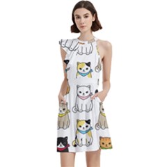 Cat Kitten Seamless Pattern Cocktail Party Halter Sleeveless Dress With Pockets by Grandong