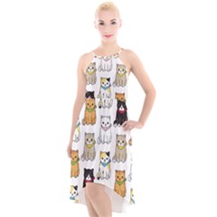 Cat Kitten Seamless Pattern High-low Halter Chiffon Dress  by Grandong