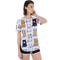 Cat Kitten Seamless Pattern Perpetual Short Sleeve T-shirt by Grandong