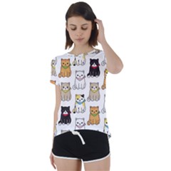 Cat Kitten Seamless Pattern Short Sleeve Open Back T-shirt by Grandong