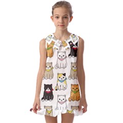 Cat Kitten Seamless Pattern Kids  Pilgrim Collar Ruffle Hem Dress by Grandong