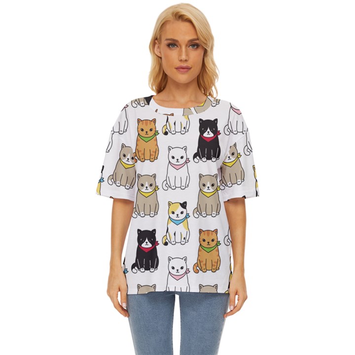 Cat Kitten Seamless Pattern Oversized Basic T-Shirt