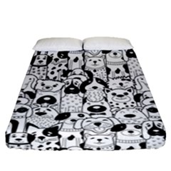 Seamless Pattern With Black White Doodle Dogs Fitted Sheet (queen Size) by Grandong