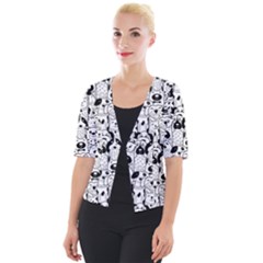 Seamless Pattern With Black White Doodle Dogs Cropped Button Cardigan by Grandong