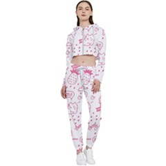 Cute Girly Seamless Pattern Cropped Zip Up Lounge Set by Grandong