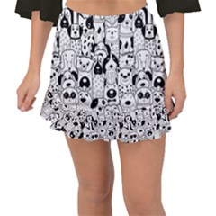 Seamless Pattern With Black White Doodle Dogs Fishtail Mini Chiffon Skirt by Grandong