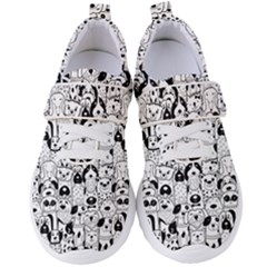 Seamless Pattern With Black White Doodle Dogs Women s Velcro Strap Shoes