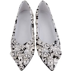 Seamless Pattern With Black White Doodle Dogs Women s Bow Heels by Grandong