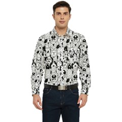 Seamless Pattern With Black White Doodle Dogs Men s Long Sleeve Pocket Shirt  by Grandong