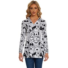 Seamless Pattern With Black White Doodle Dogs Long Sleeve Drawstring Hooded Top by Grandong