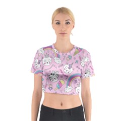 Cute Cat Kitten Cartoon Doodle Seamless Pattern Cotton Crop Top by Grandong