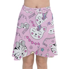 Cute Cat Kitten Cartoon Doodle Seamless Pattern Chiffon Wrap Front Skirt by Grandong