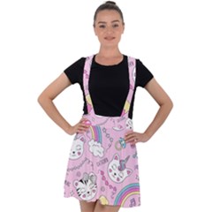 Cute Cat Kitten Cartoon Doodle Seamless Pattern Velvet Suspender Skater Skirt by Grandong